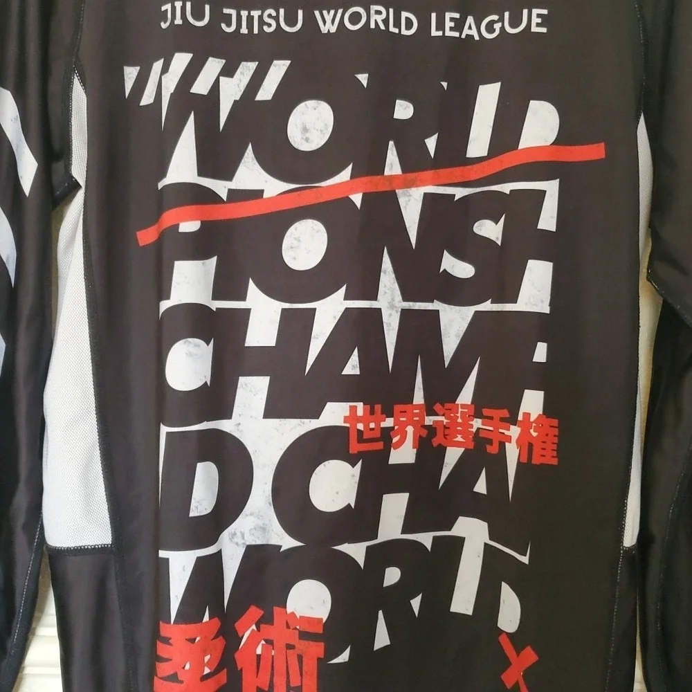 Jiu Jitsu World League Rash Guard Mens Large Black Long Sleeve MMA BJJ Shirt
